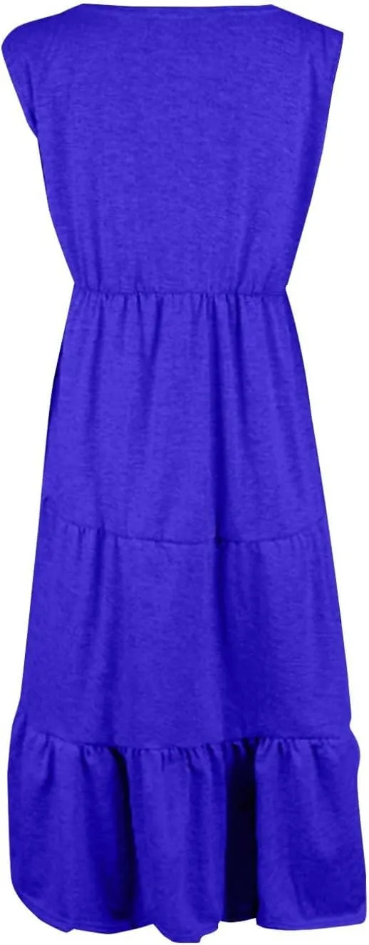 Summer Dresses for Women 2025 Sleeveless Crewneck Layered A-Line Midi Wedding Guest Boho Beach Vacation Sundresses
