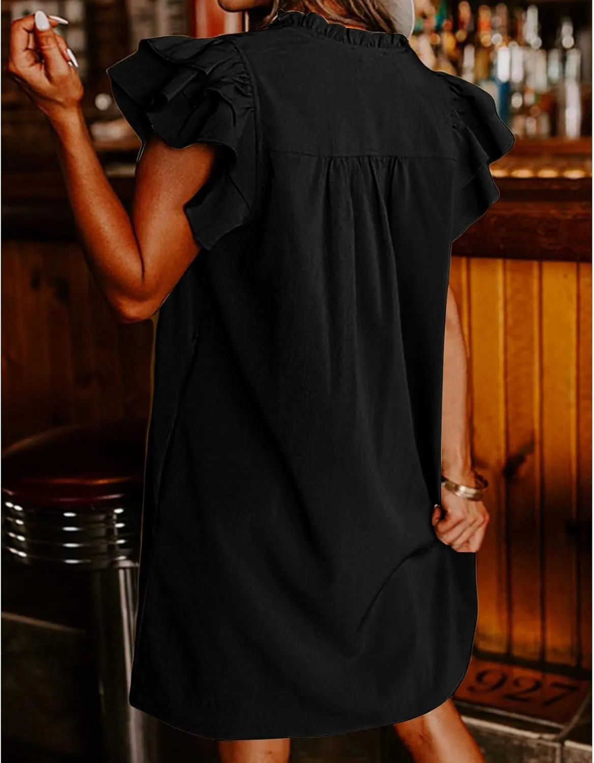 Summer Dresses for Women 2025 V Neck Ruffle Cap Sleeve Mini Fashion Loose Fit Dress Casual Beach Vacation Dress
