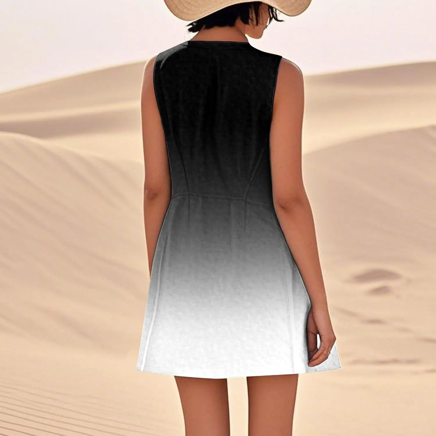 Summer Sleeveless Dresses for Women Loose Fit Beach Vacation Tank Dress Casual Flowy Midi Sundresses with Pockets