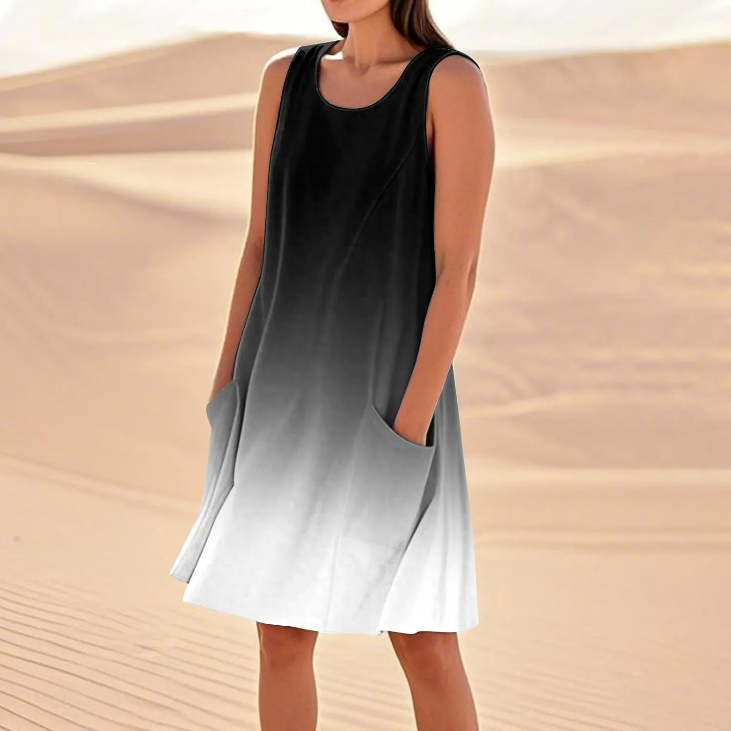 Summer Sleeveless Dresses for Women Loose Fit Beach Vacation Tank Dress Casual Flowy Midi Sundresses with Pockets