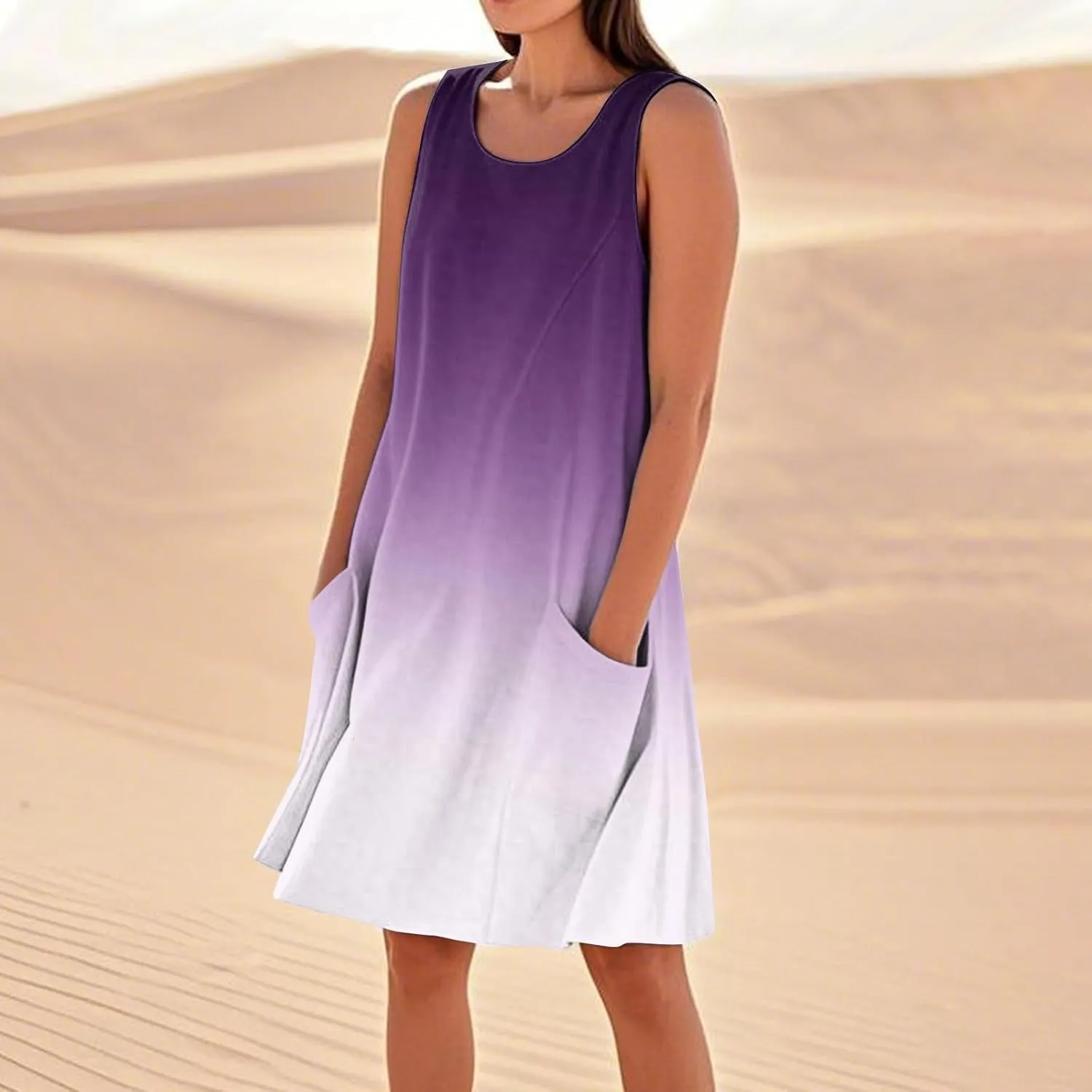 Summer Sleeveless Dresses for Women Loose Fit Beach Vacation Tank Dress Casual Flowy Midi Sundresses with Pockets
