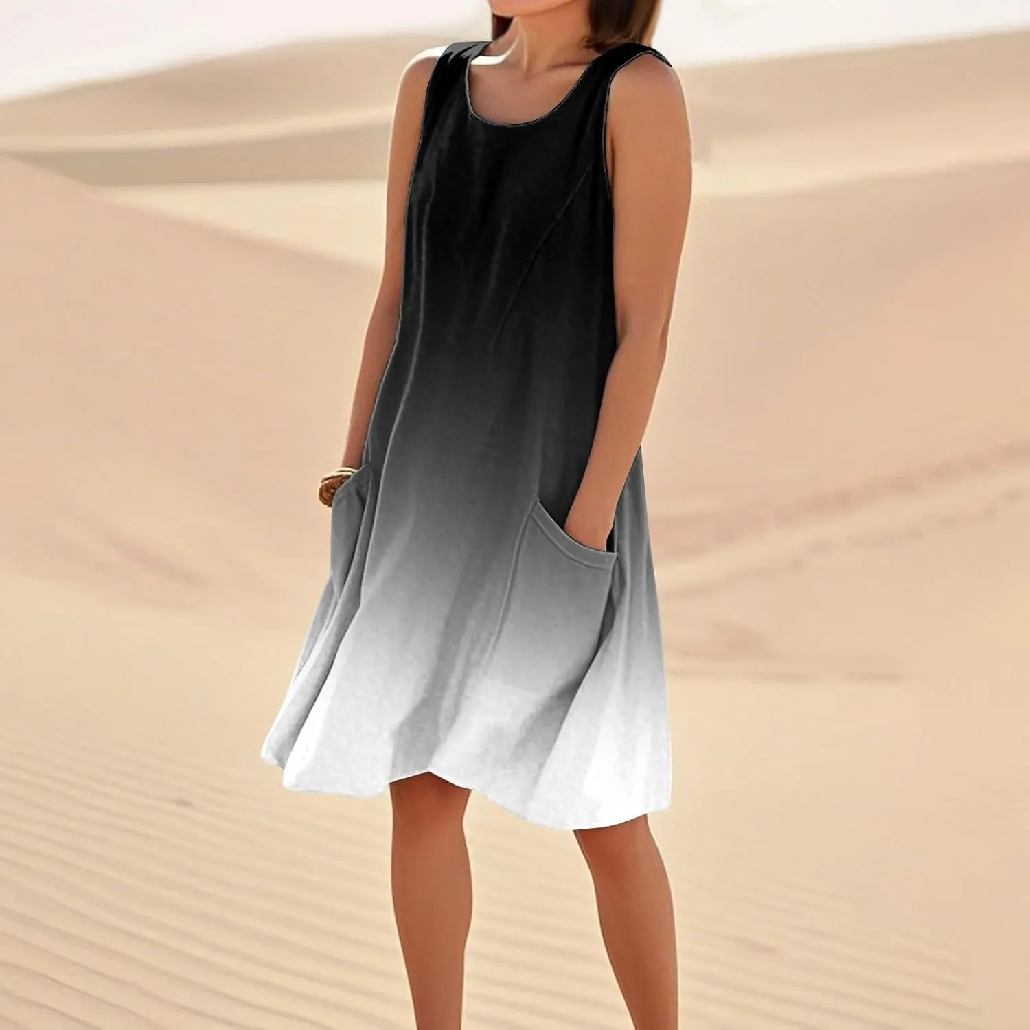 Summer Sleeveless Dresses for Women Loose Fit Beach Vacation Tank Dress Casual Flowy Midi Sundresses with Pockets