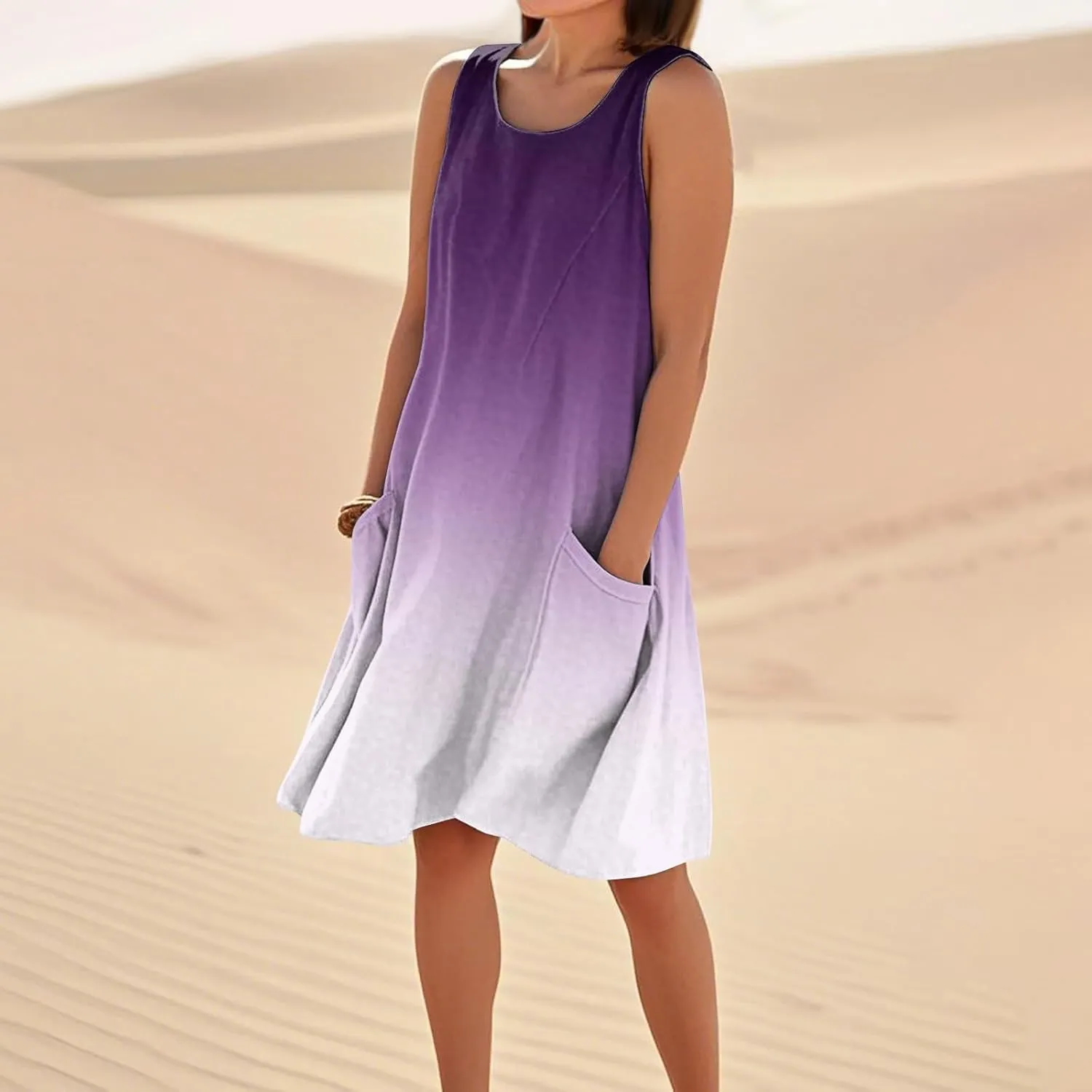 Summer Sleeveless Dresses for Women Loose Fit Beach Vacation Tank Dress Casual Flowy Midi Sundresses with Pockets