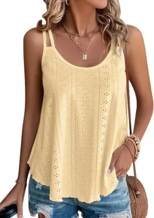 Summer Tank Tops Embroidery for Women Sleeveless Loose Fit Scoop Neck Casual Blouse Sexy Cute Cami for Womens Trendy