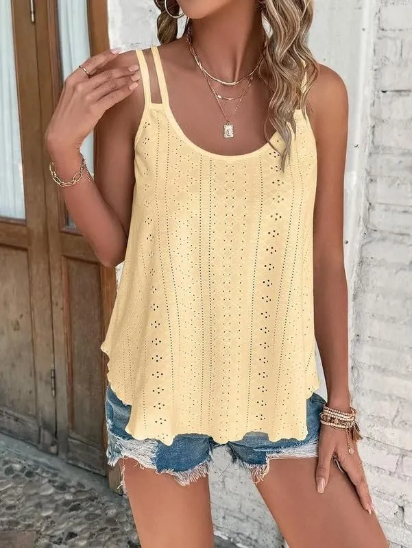 Summer Tank Tops Embroidery for Women Sleeveless Loose Fit Scoop Neck Casual Blouse Sexy Cute Cami for Womens Trendy