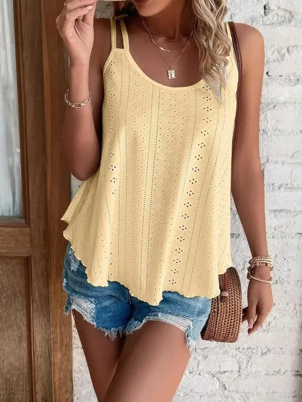 Summer Tank Tops Embroidery for Women Sleeveless Loose Fit Scoop Neck Casual Blouse Sexy Cute Cami for Womens Trendy