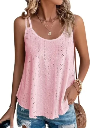 Summer Tank Tops Embroidery for Women Sleeveless Loose Fit Scoop Neck Casual Blouse Sexy Cute Cami for Womens Trendy