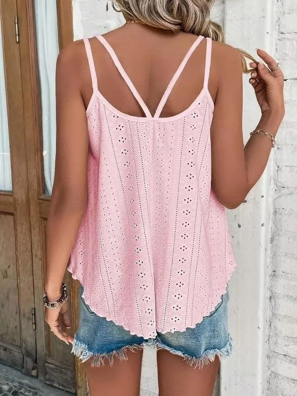 Summer Tank Tops Embroidery for Women Sleeveless Loose Fit Scoop Neck Casual Blouse Sexy Cute Cami for Womens Trendy