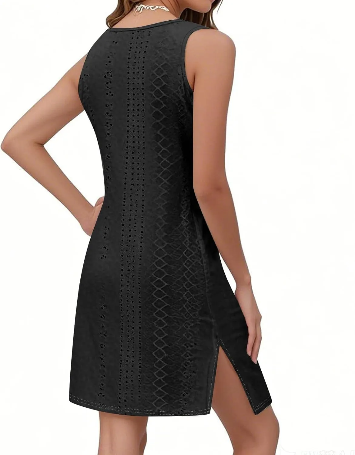 Sundresses for Women 2025 Summer Trendy Sleeveless Eyelet Beach Dress Bathing Suit Cover Up Tank Dress with Pockets