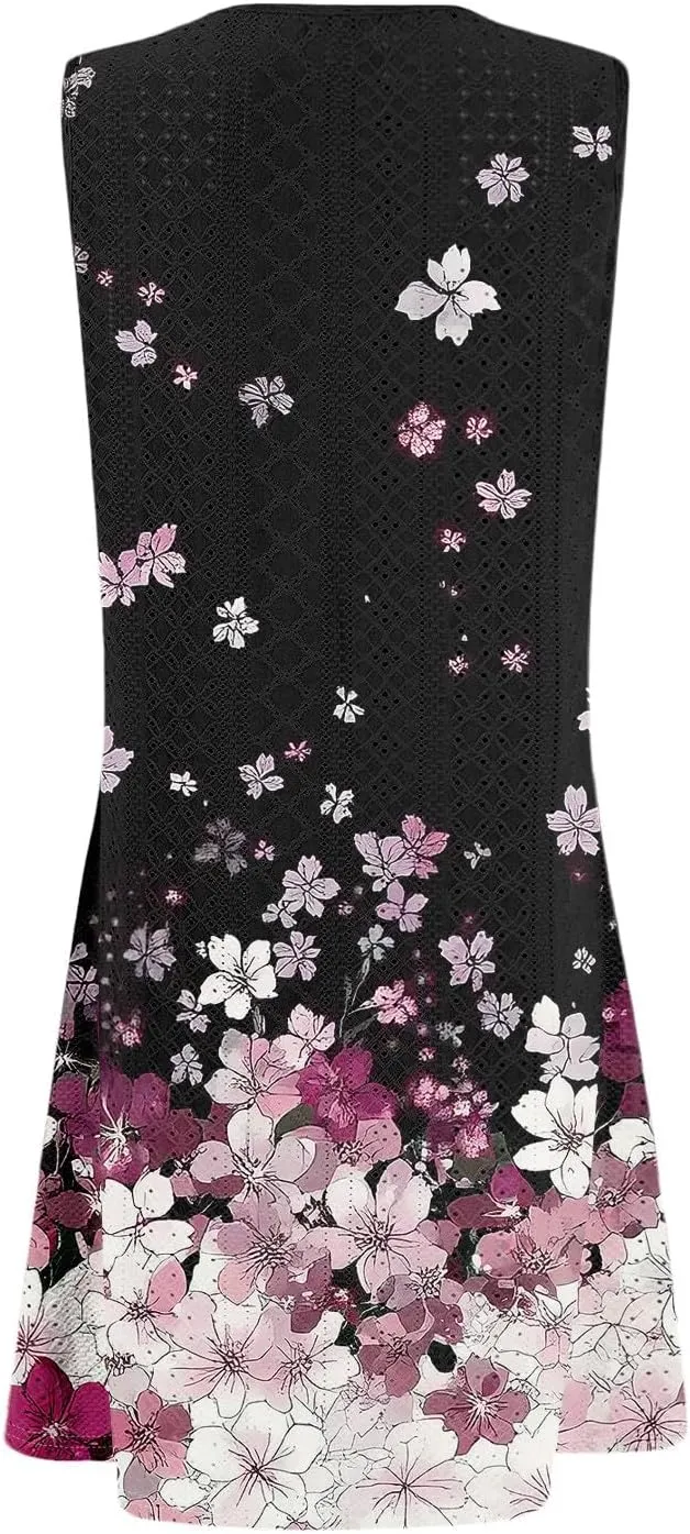 Sundresses for Women 2025 Summer Trendy Sleeveless Eyelet Beach Dress Bathing Suit Cover Up Tank Dress with Pockets