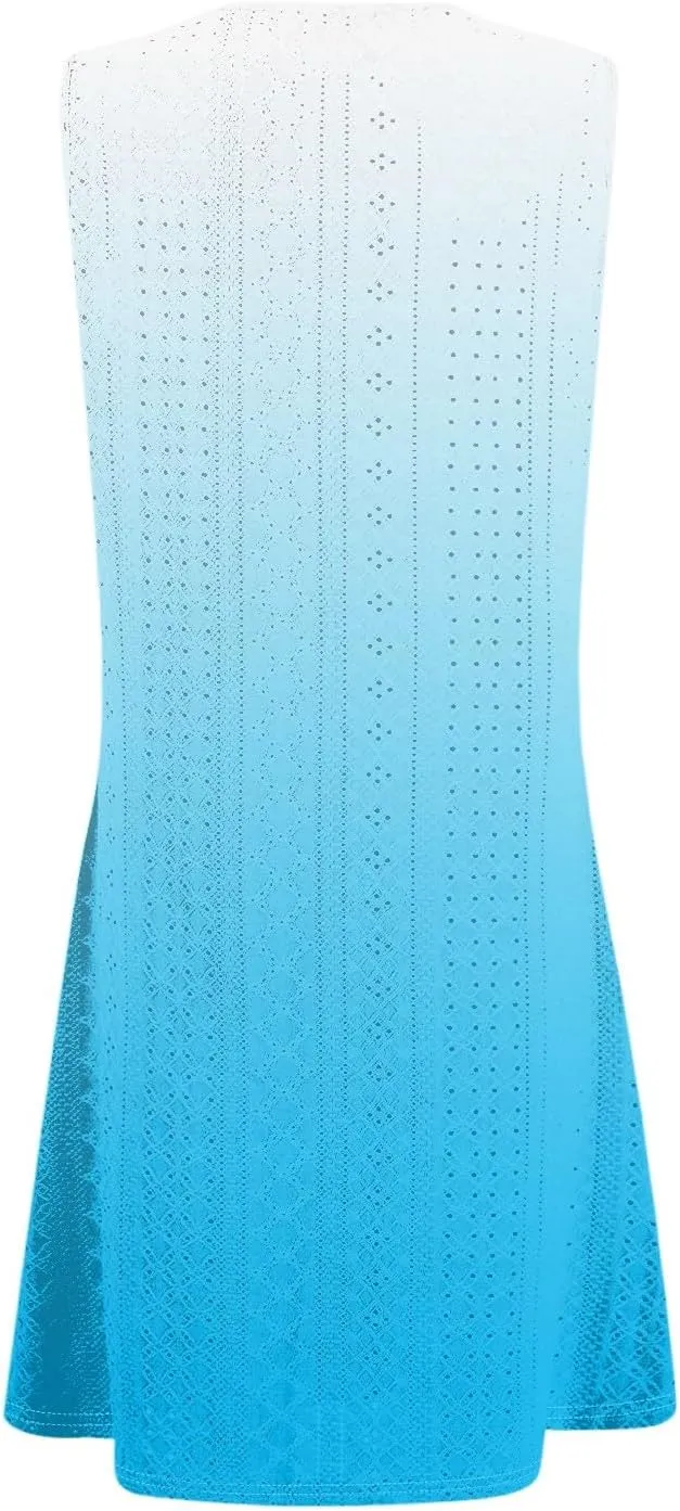 Sundresses for Women 2025 Summer Trendy Sleeveless Eyelet Beach Dress Bathing Suit Cover Up Tank Dress with Pockets