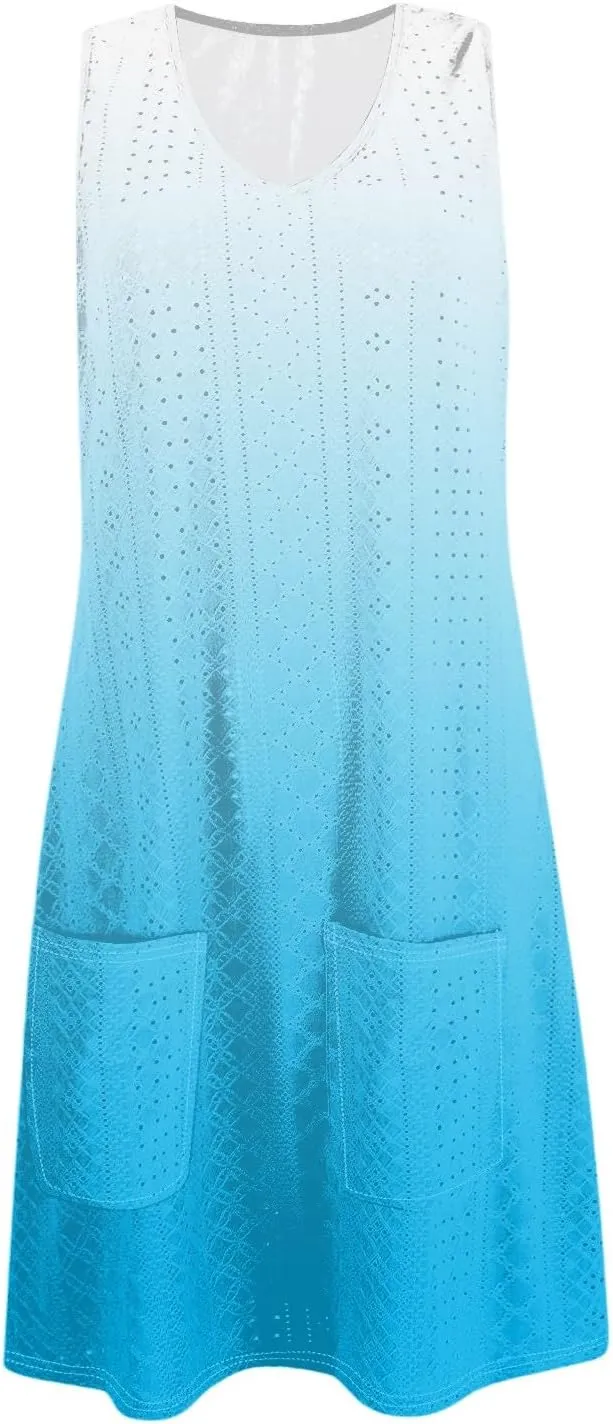 Sundresses for Women 2025 Summer Trendy Sleeveless Eyelet Beach Dress Bathing Suit Cover Up Tank Dress with Pockets
