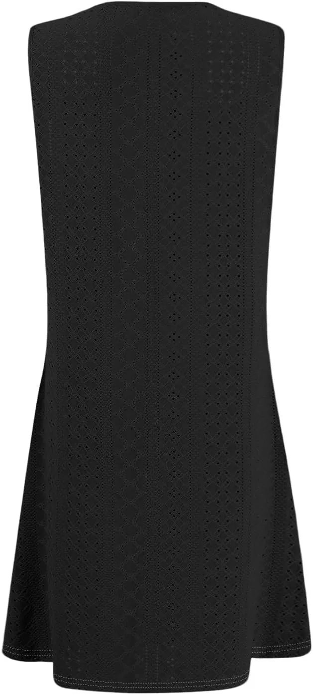 Sundresses for Women 2025 Summer Trendy Sleeveless Eyelet Beach Dress Bathing Suit Cover Up Tank Dress with Pockets