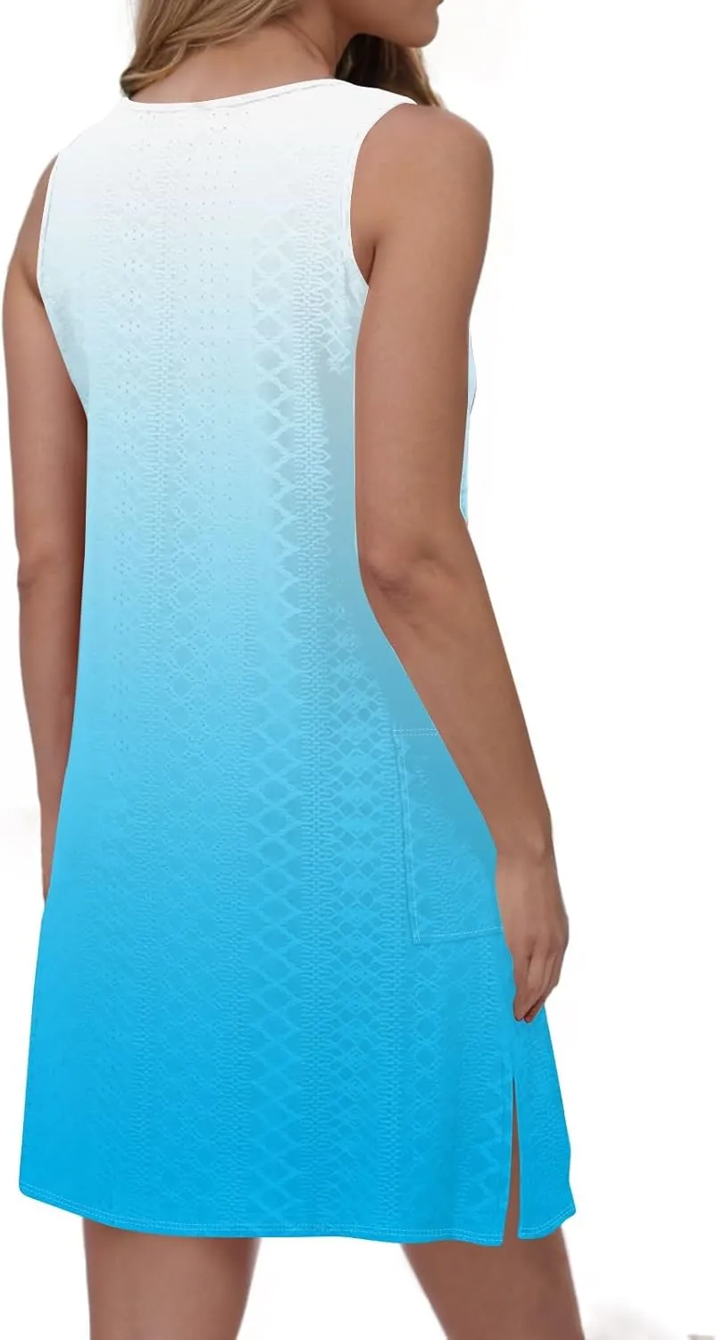 Sundresses for Women 2025 Summer Trendy Sleeveless Eyelet Beach Dress Bathing Suit Cover Up Tank Dress with Pockets