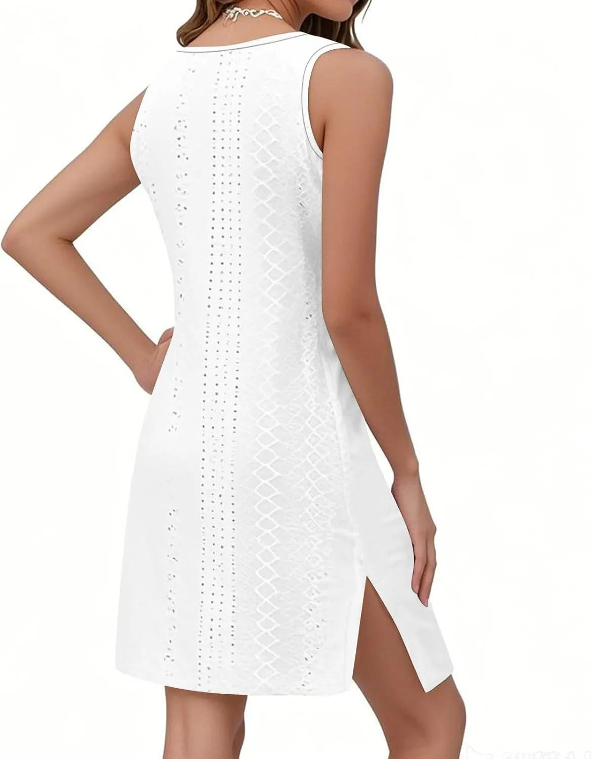 Sundresses for Women 2025 Summer Trendy Sleeveless Eyelet Beach Dress Bathing Suit Cover Up Tank Dress with Pockets