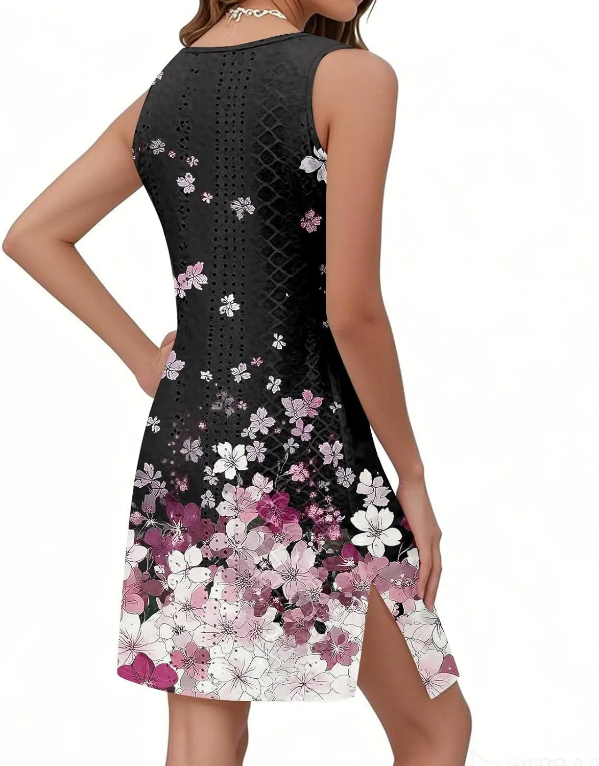 Sundresses for Women 2025 Summer Trendy Sleeveless Eyelet Beach Dress Bathing Suit Cover Up Tank Dress with Pockets