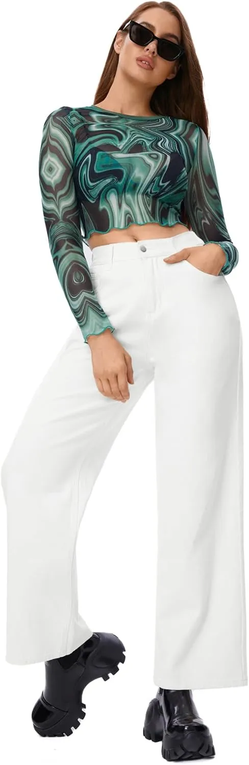 SweatyRocks Women's Casual Loose High Waist Solid Straight Wide Leg Jeans