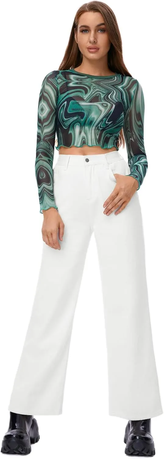 SweatyRocks Women's Casual Loose High Waist Solid Straight Wide Leg Jeans