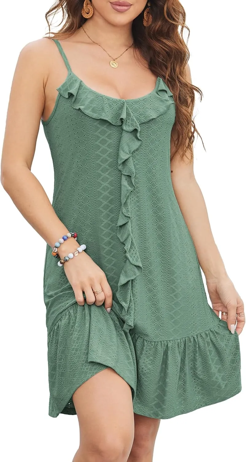 Swimsuit Coverup for Women Summer Dress Spaghetti Strap Dresses Eyelet Sundresses Causal Beach Vacation Clothes