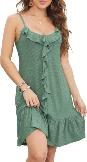 Swimsuit Coverup for Women Summer Dress Spaghetti Strap Dresses Eyelet Sundresses Causal Beach Vacation Clothes
