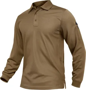 TACVASEN Men's Polo Shirts Long Sleeve Quick Dry Shirt Performance Tactical Shirts Golf Shirt Casual Outdoor Work Shirt
