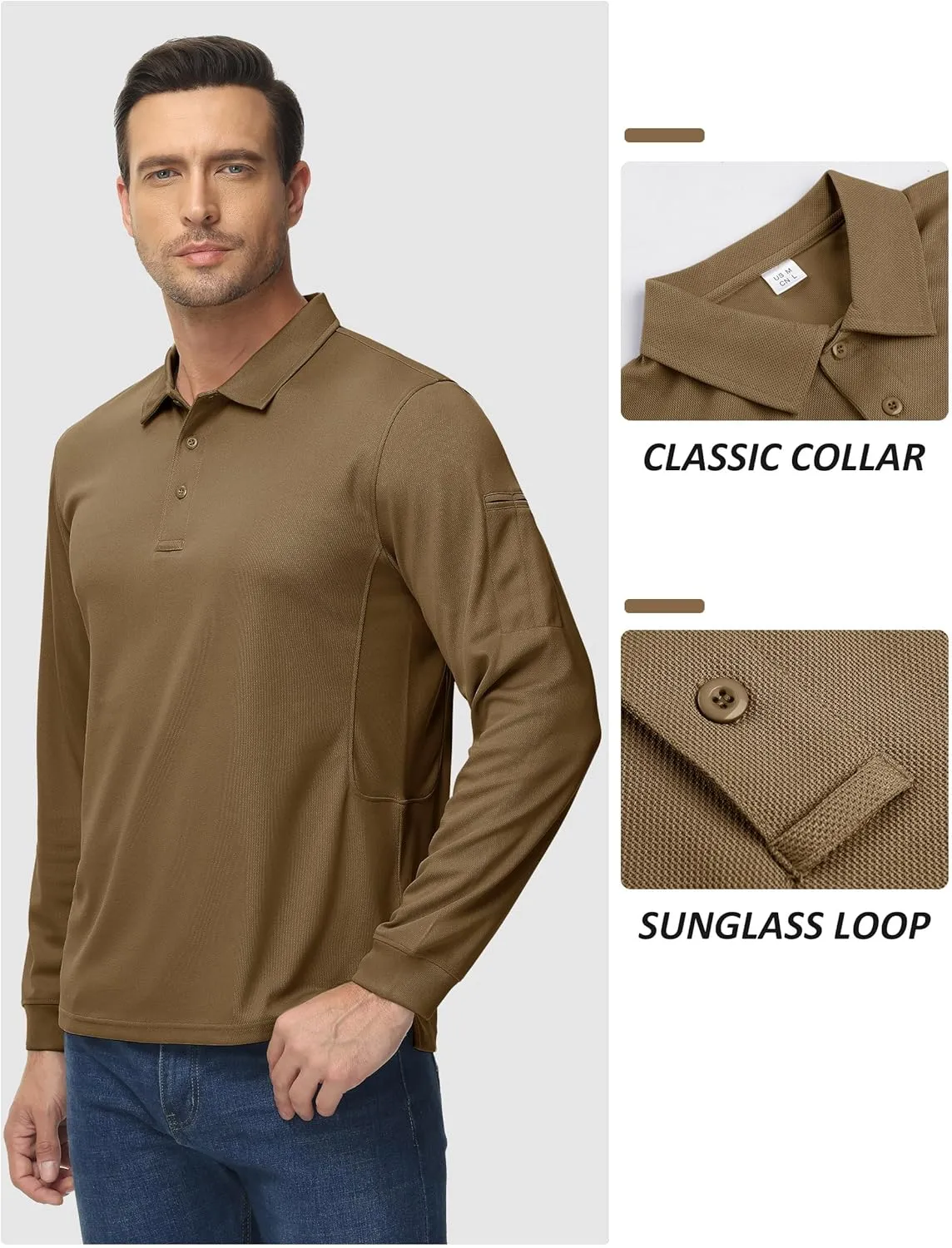 TACVASEN Men's Polo Shirts Long Sleeve Quick Dry Shirt Performance Tactical Shirts Golf Shirt Casual Outdoor Work Shirt