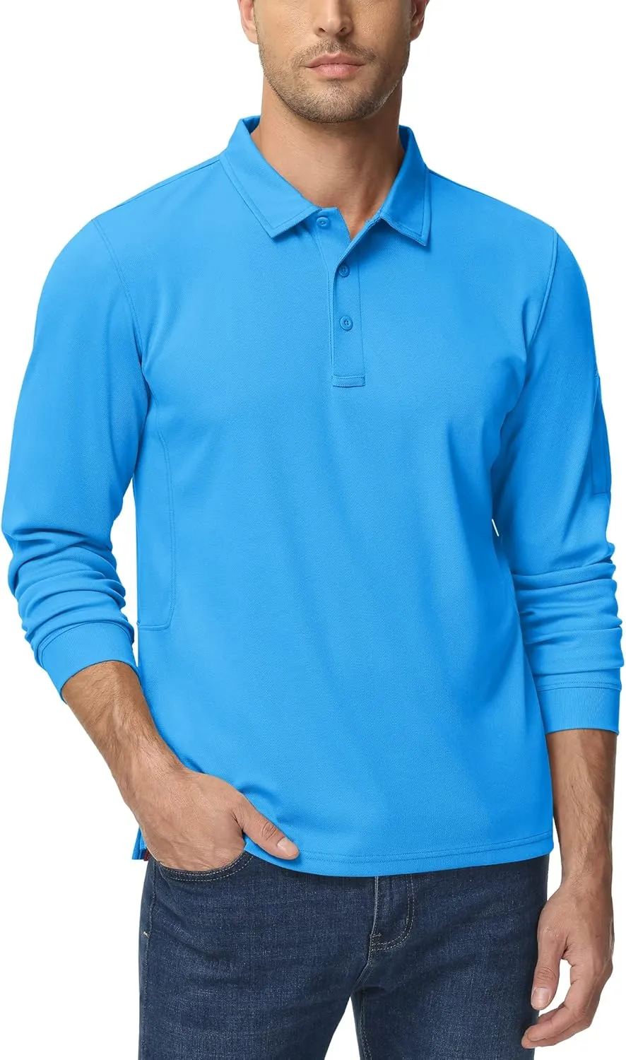 TACVASEN Men's Polo Shirts Long Sleeve Quick Dry Shirt Performance Tactical Shirts Golf Shirt Casual Outdoor Work Shirt