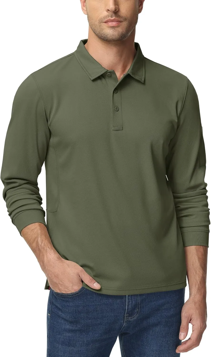 TACVASEN Men's Polo Shirts Long Sleeve Quick Dry Shirt Performance Tactical Shirts Golf Shirt Casual Outdoor Work Shirt