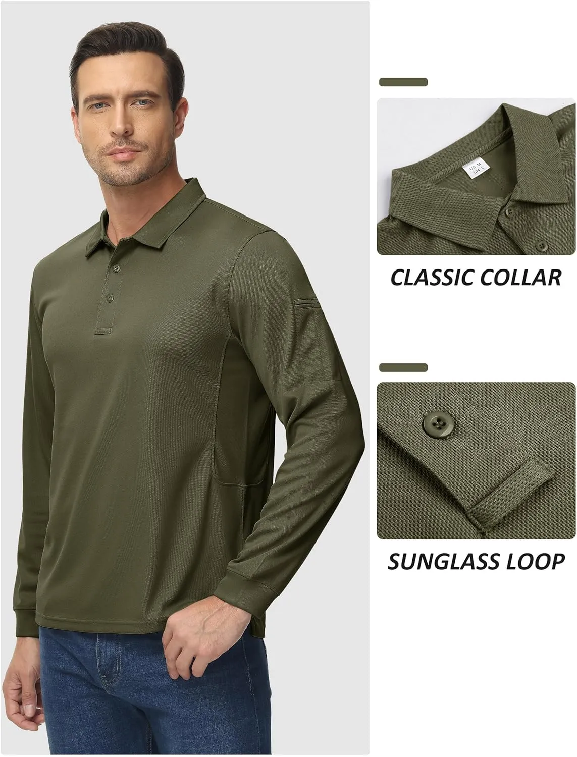 TACVASEN Men's Polo Shirts Long Sleeve Quick Dry Shirt Performance Tactical Shirts Golf Shirt Casual Outdoor Work Shirt