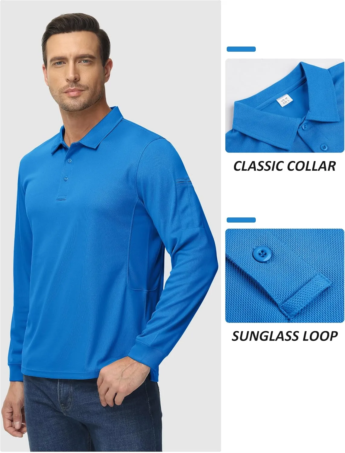 TACVASEN Men's Polo Shirts Long Sleeve Quick Dry Shirt Performance Tactical Shirts Golf Shirt Casual Outdoor Work Shirt
