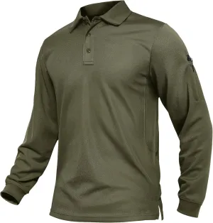 TACVASEN Men's Polo Shirts Long Sleeve Quick Dry Shirt Performance Tactical Shirts Golf Shirt Casual Outdoor Work Shirt