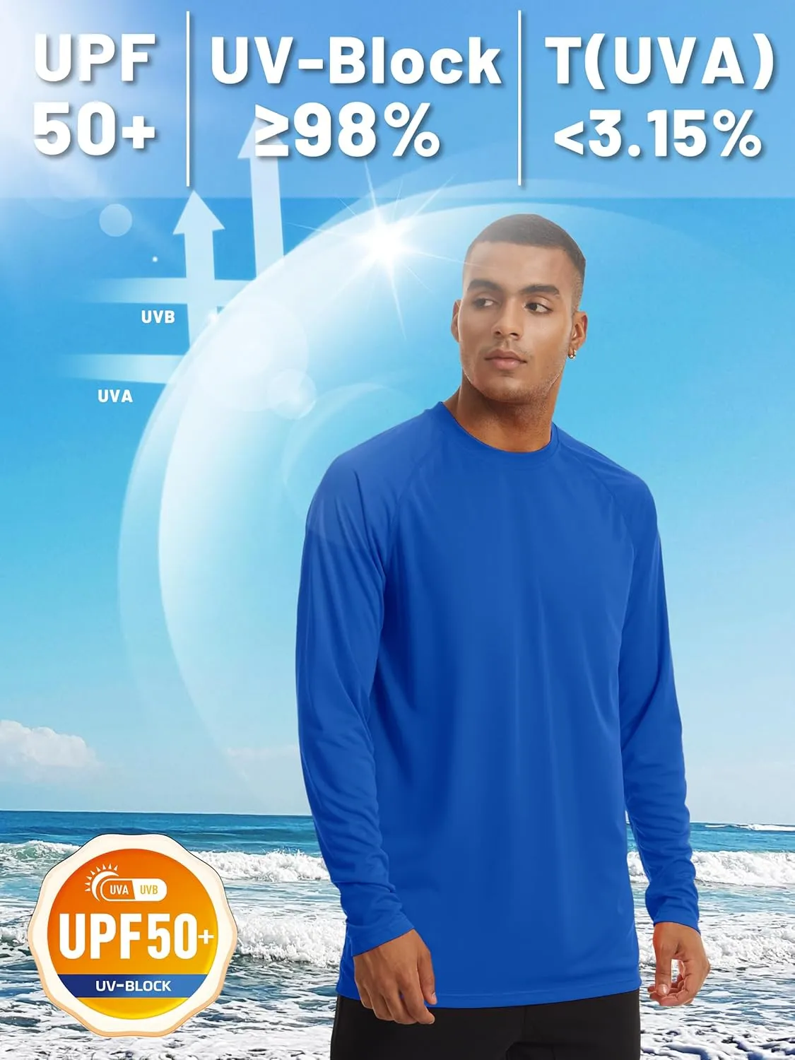 TACVASEN Men's Sun Shirt UPF 50  Long Sleeve UV Protection Lightweight Rash Guard Swim Shirt Quick Dry Fishing T-Shirt