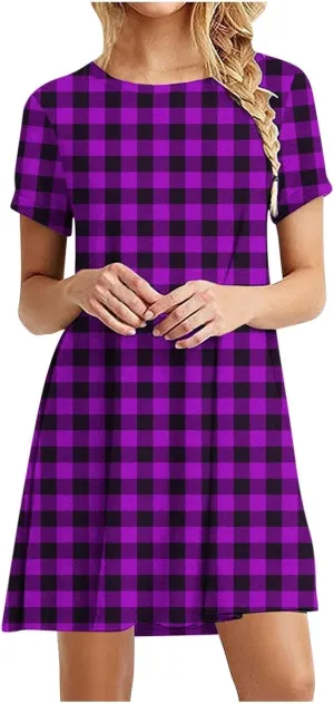 TANGNADE Women's Casual Dresses with Sleeves Summer Swing T Shirt Dresses Round Neck Loose A Line Boho Beach Dress