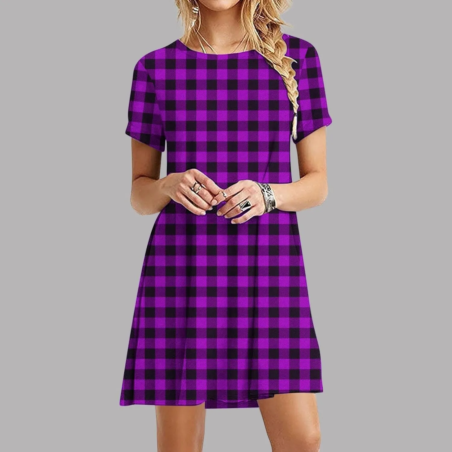 TANGNADE Women's Casual Dresses with Sleeves Summer Swing T Shirt Dresses Round Neck Loose A Line Boho Beach Dress