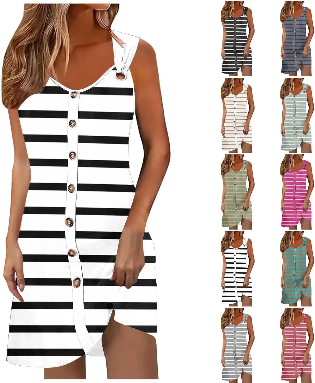 TANGNADE Womens Summer Mini Dress Casual Sleeveless V-Neck Loose Flowy Tank Dresses Beach Vacation Sundress