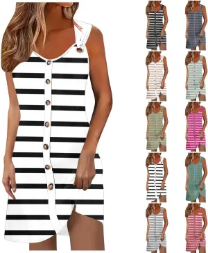 TANGNADE Womens Summer Mini Dress Casual Sleeveless V-Neck Loose Flowy Tank Dresses Beach Vacation Sundress