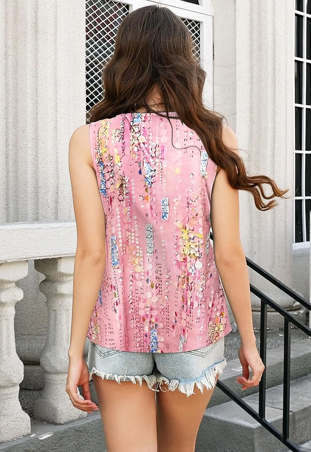 Tank Tops for Women 2025 Summer Top Pleated Shirts Dressy Casual Loose Fit V-Neck Button Down Sleeveless Tshirt Blouse