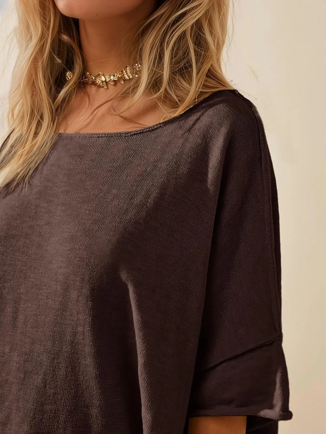 Tankaneo Women's Oversized T Shirts Casual Summer Crew Neck Loose Dropped Short Sleeve Side Slit Hem Blouse Tunic Tops