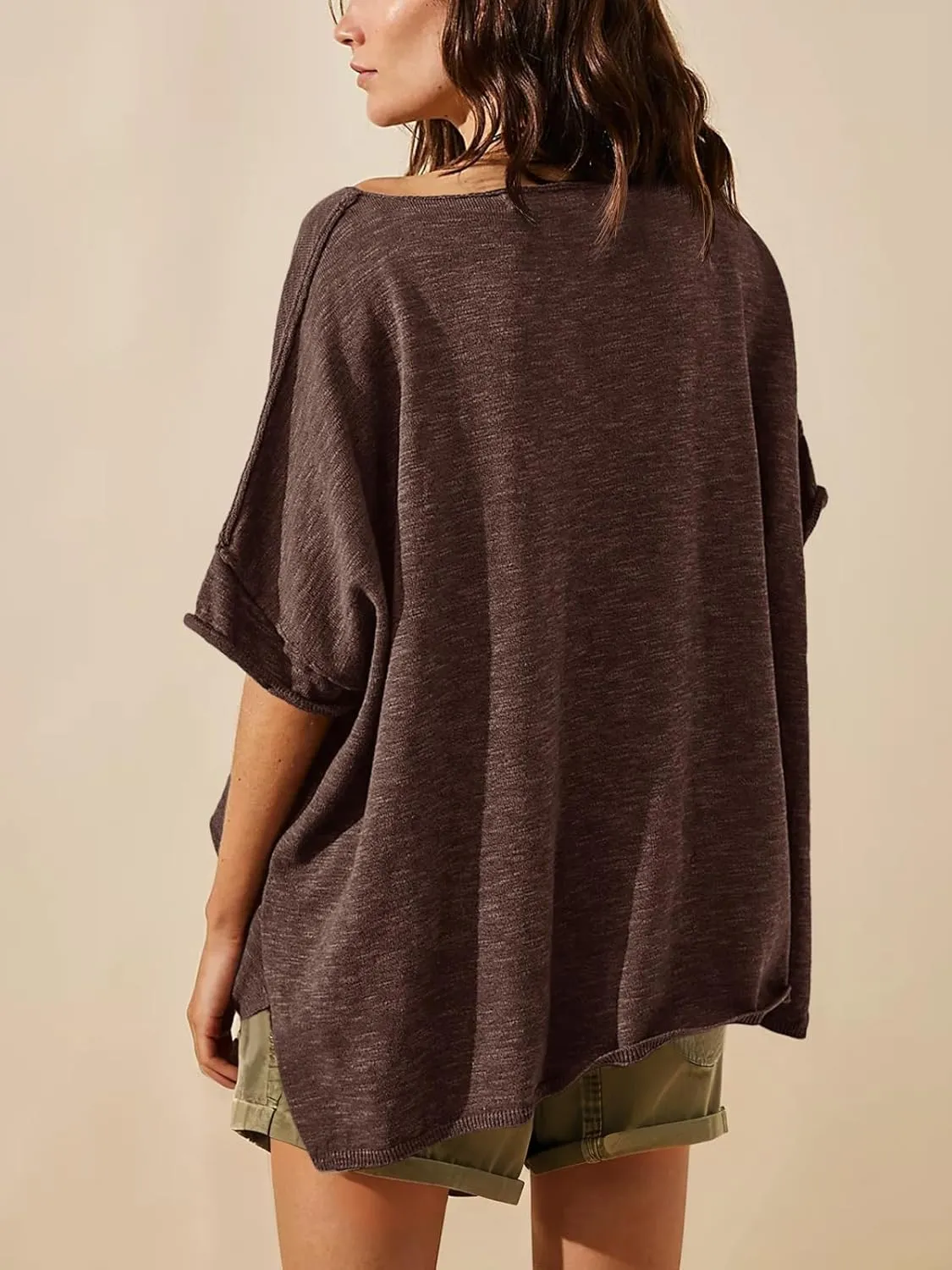 Tankaneo Women's Oversized T Shirts Casual Summer Crew Neck Loose Dropped Short Sleeve Side Slit Hem Blouse Tunic Tops