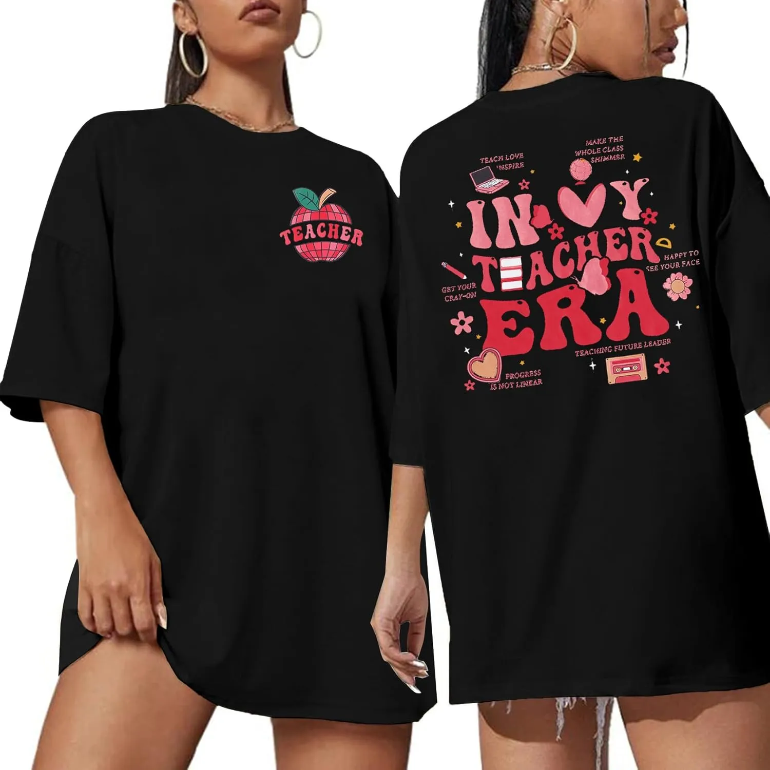 Teacher Shirt Women Teachers T-Shirt: in My Teacher Era Shirt Oversize Preschool Kindergarten Teaching Life Tees Tops