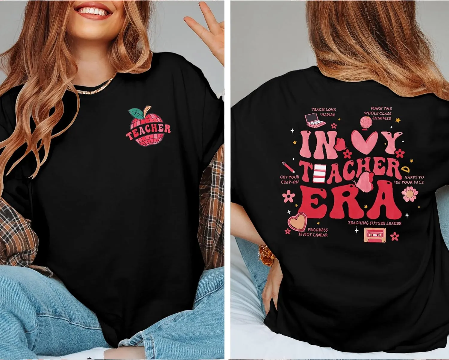 Teacher Shirt Women Teachers T-Shirt: in My Teacher Era Shirt Oversize Preschool Kindergarten Teaching Life Tees Tops