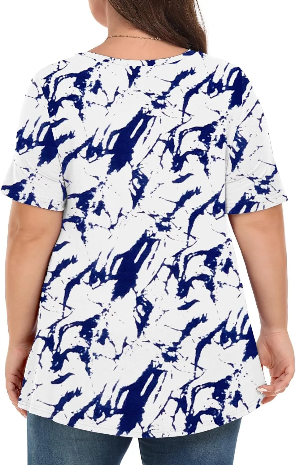 Tencede Womens Plus Size Tops Short Sleeve Tunic Shirts V Neck Summer Floral Loose Fit Blouse XL-5X