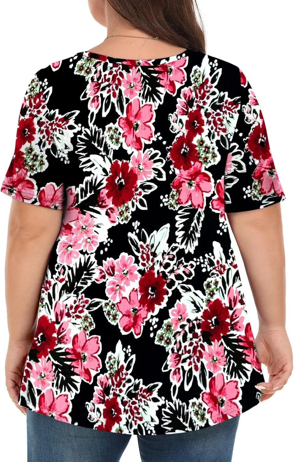 Tencede Womens Plus Size Tops Short Sleeve Tunic Shirts V Neck Summer Floral Loose Fit Blouse XL-5X