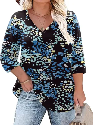 TFSDOD Womens Plus Size Tops V Neck T Shirts 3/4 Sleeve Blouse Summer Casual Tees XL-5X