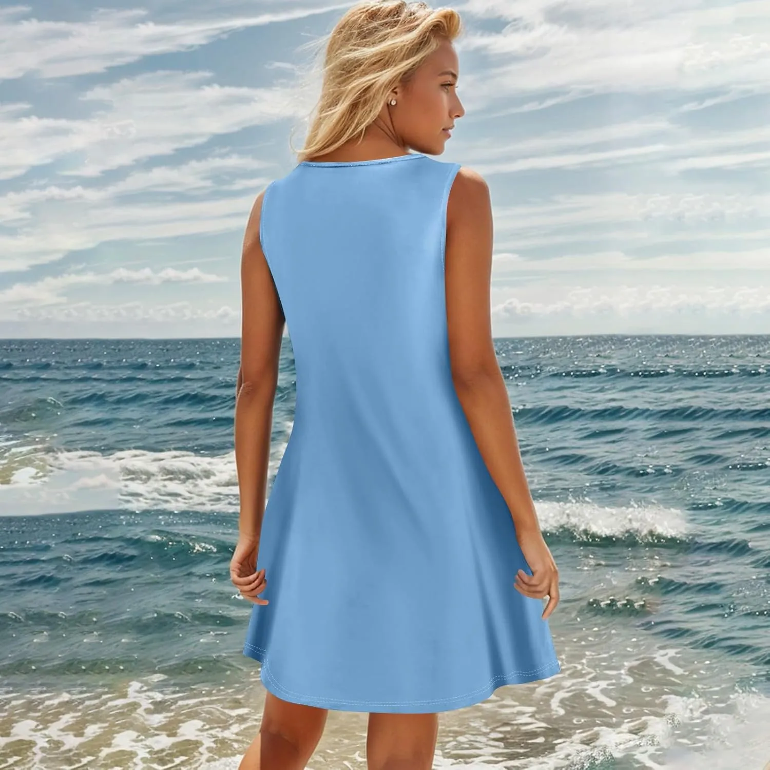 TWGONE Summer Dresses for Women 2025 Vacation Beach Swimsuit Coverups Sleeveless Button Down Spring Boho Midi Sun Dress