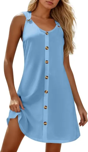 TWGONE Summer Dresses for Women 2025 Vacation Beach Swimsuit Coverups Sleeveless Button Down Spring Boho Midi Sun Dress