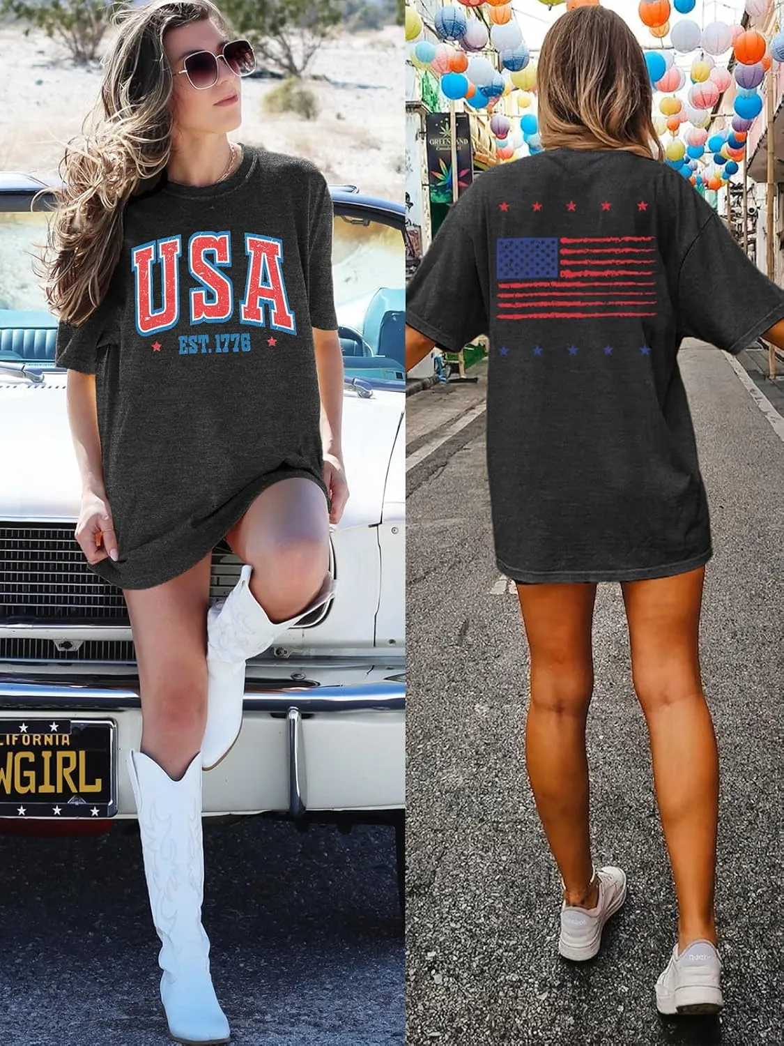 USA Shirt American Flag Shirt : Women Oversize 4th of July Shirts Patriotic T-Shirt Memorial Day Short Sleeve Tops