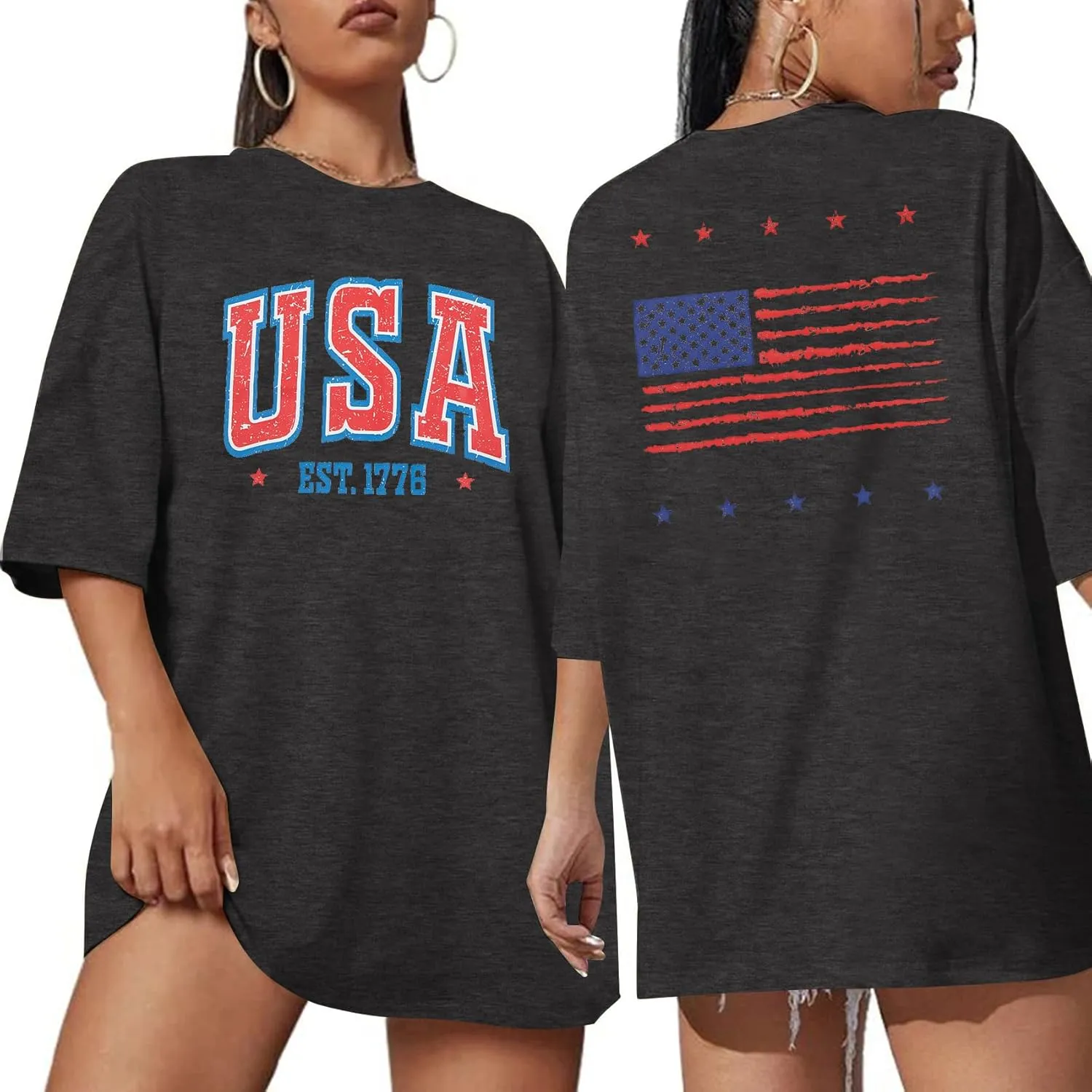 USA Shirt American Flag Shirt : Women Oversize 4th of July Shirts Patriotic T-Shirt Memorial Day Short Sleeve Tops