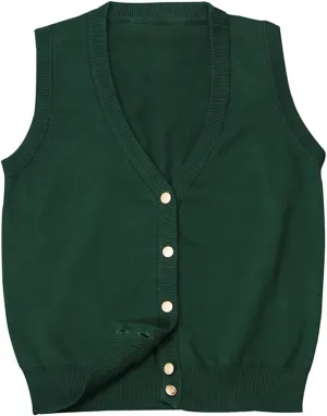 V Neck Sweater Vest for Women Trendy Sleeveless Cardigan Solid Color Button Down Knitted Tank Tops
