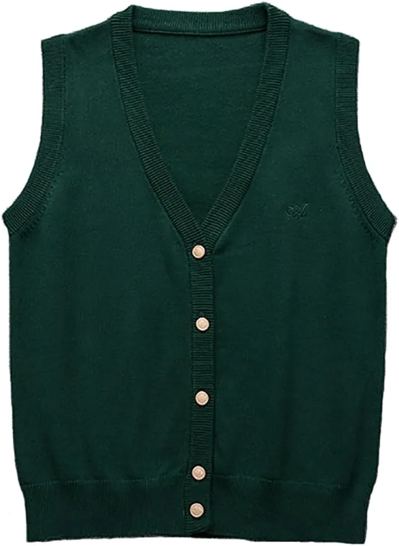 V Neck Sweater Vest for Women Trendy Sleeveless Cardigan Solid Color Button Down Knitted Tank Tops
